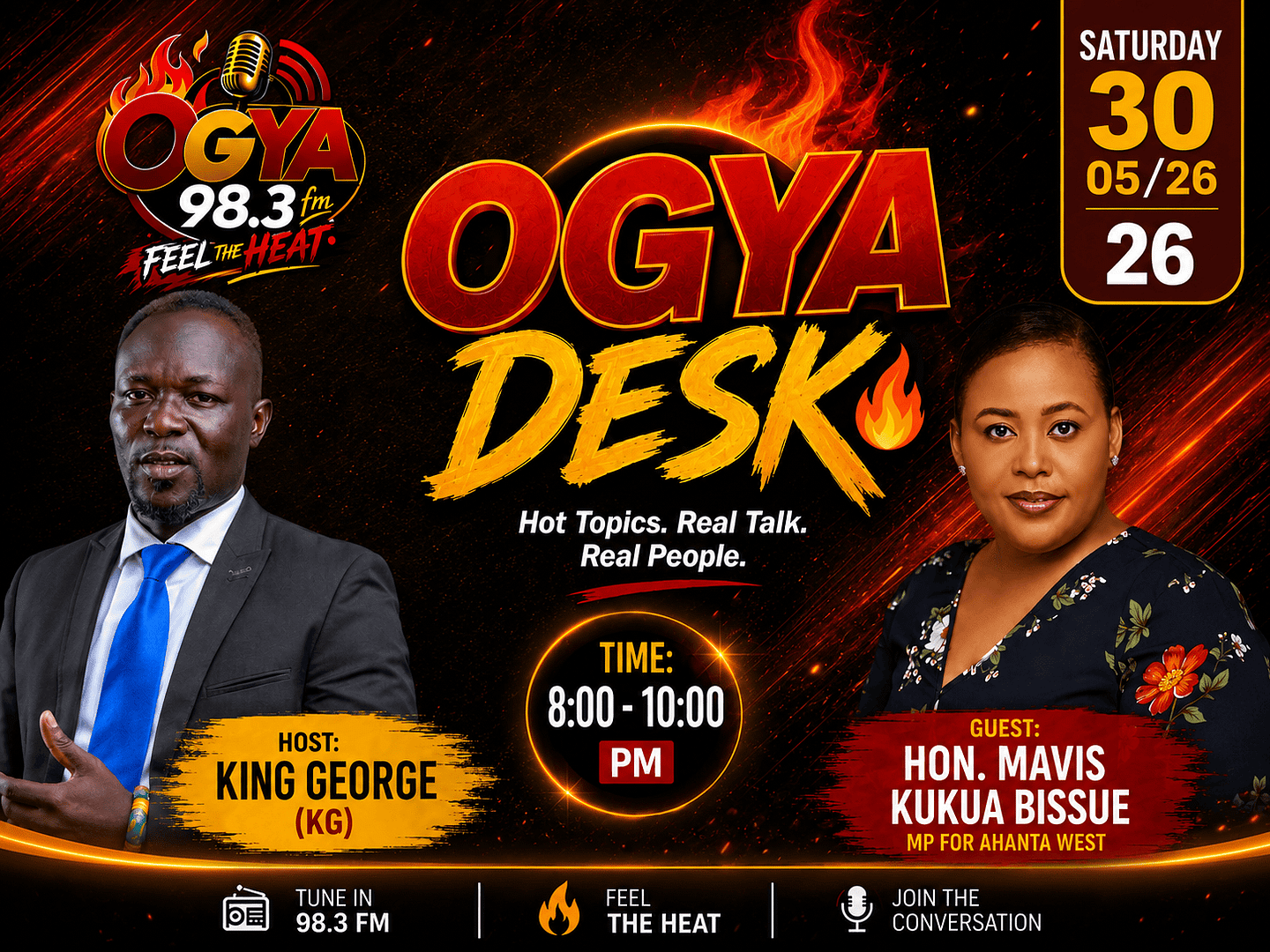 OGA DESK Set to Ignite Airwaves as Hon. Mavis Kuukua Bissue Joins King George on OGYA 98.3 FM